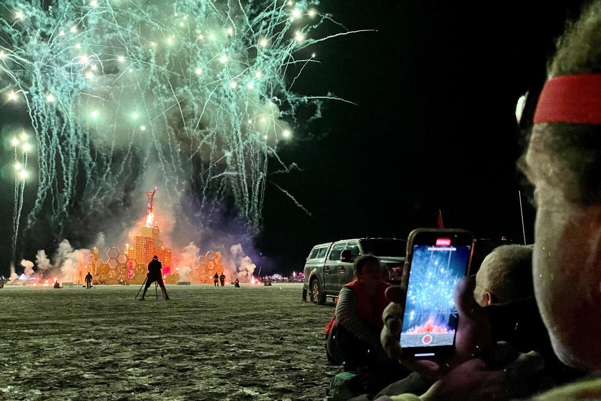 A person records during the annual Burning Man Festival