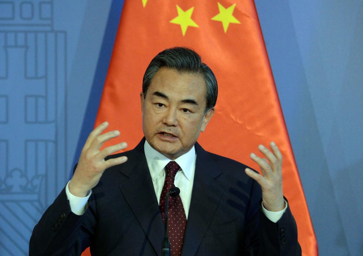 Chinese Foreign Minister Wang Yi at the Conference Hall of the ministry in Budapest in 2015.