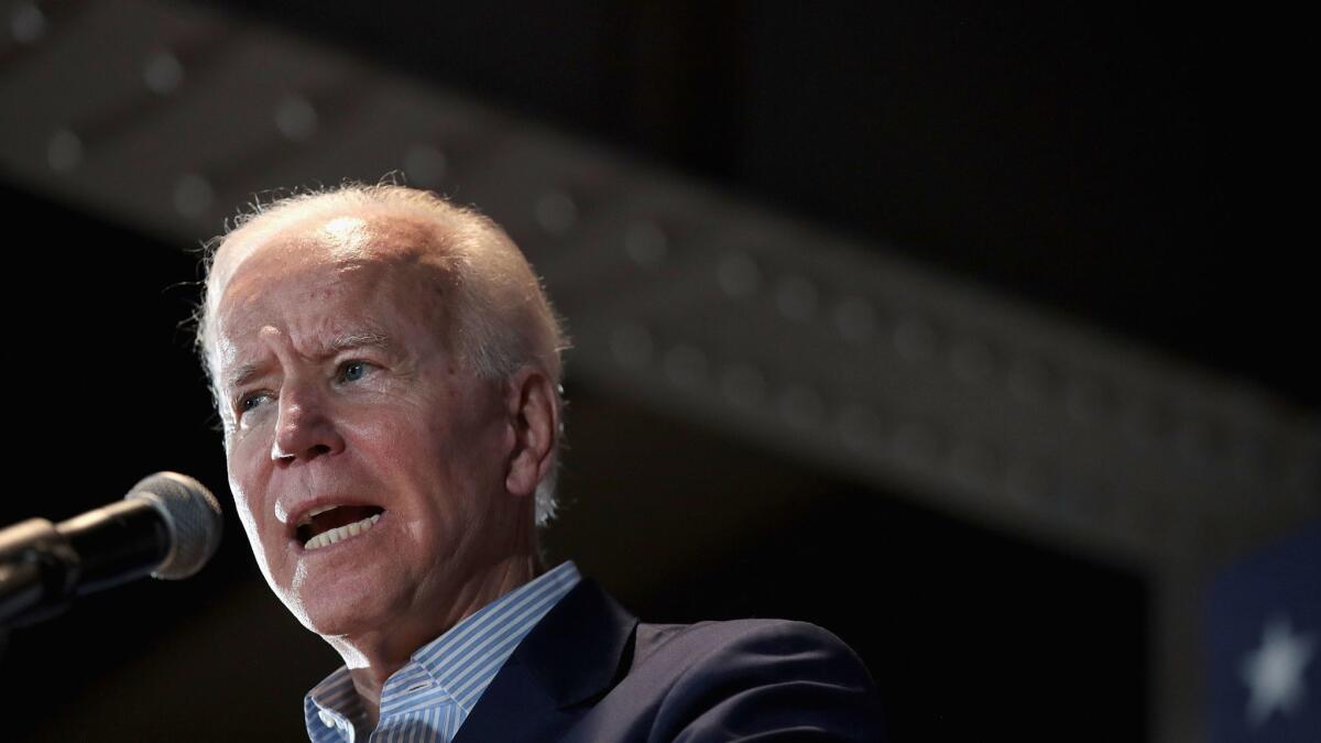 Democratic presidential candidate and former Vice President Joe Biden holds a campaign event in Cedar Rapids, Iowa, on April 30.