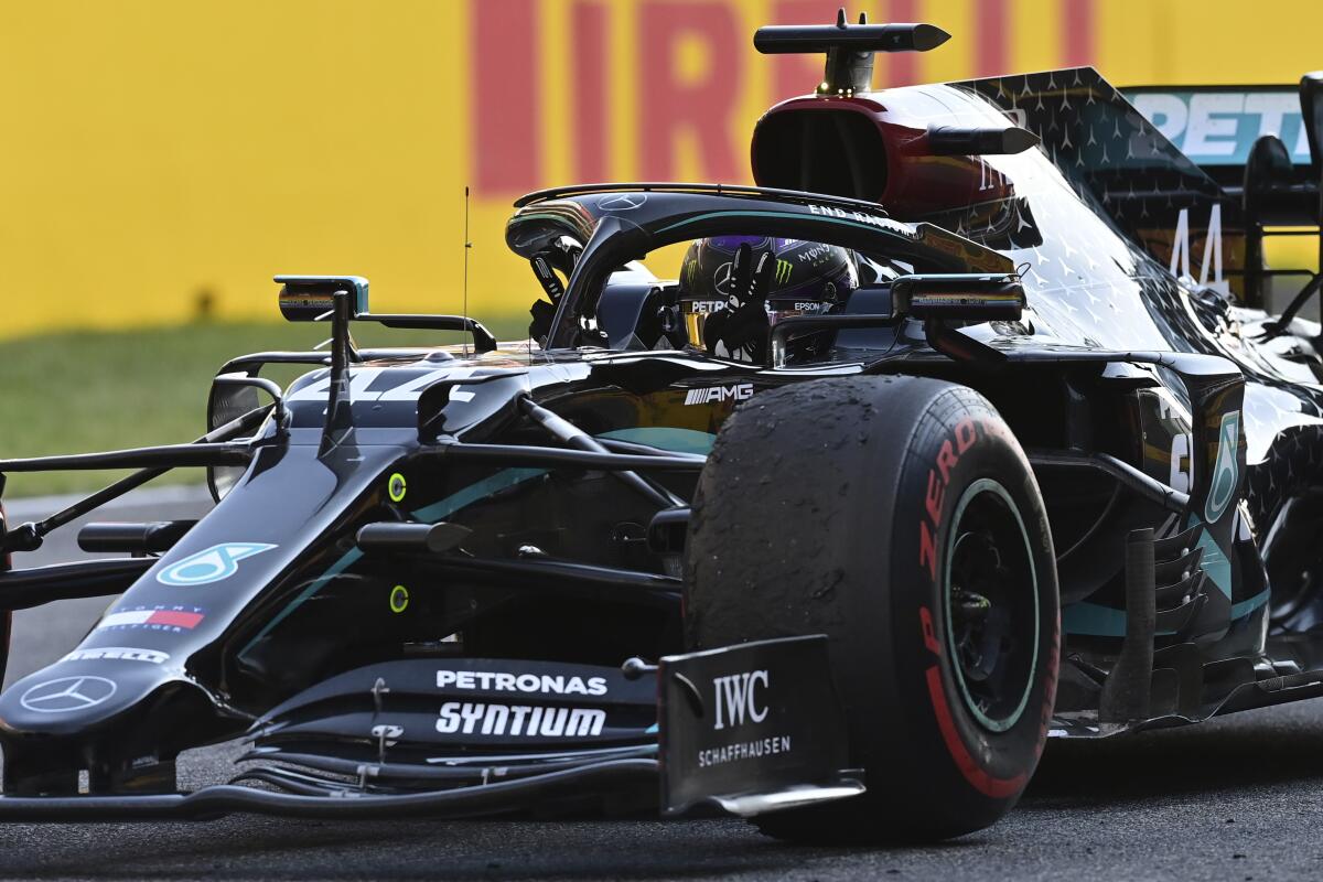 Lewis Hamilton after winning the Formula One Grand Prix of Tuscany.