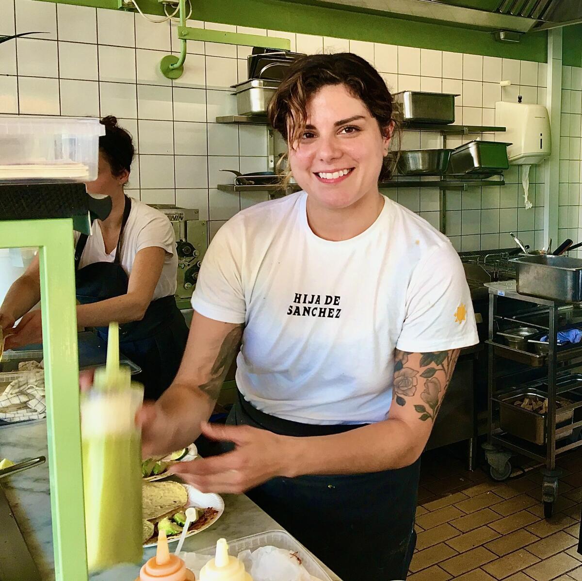Chef Rosio Sanchez at the Kødbyen location of her Copenhagen taqueria Hija de Sanchez in the kitchen.