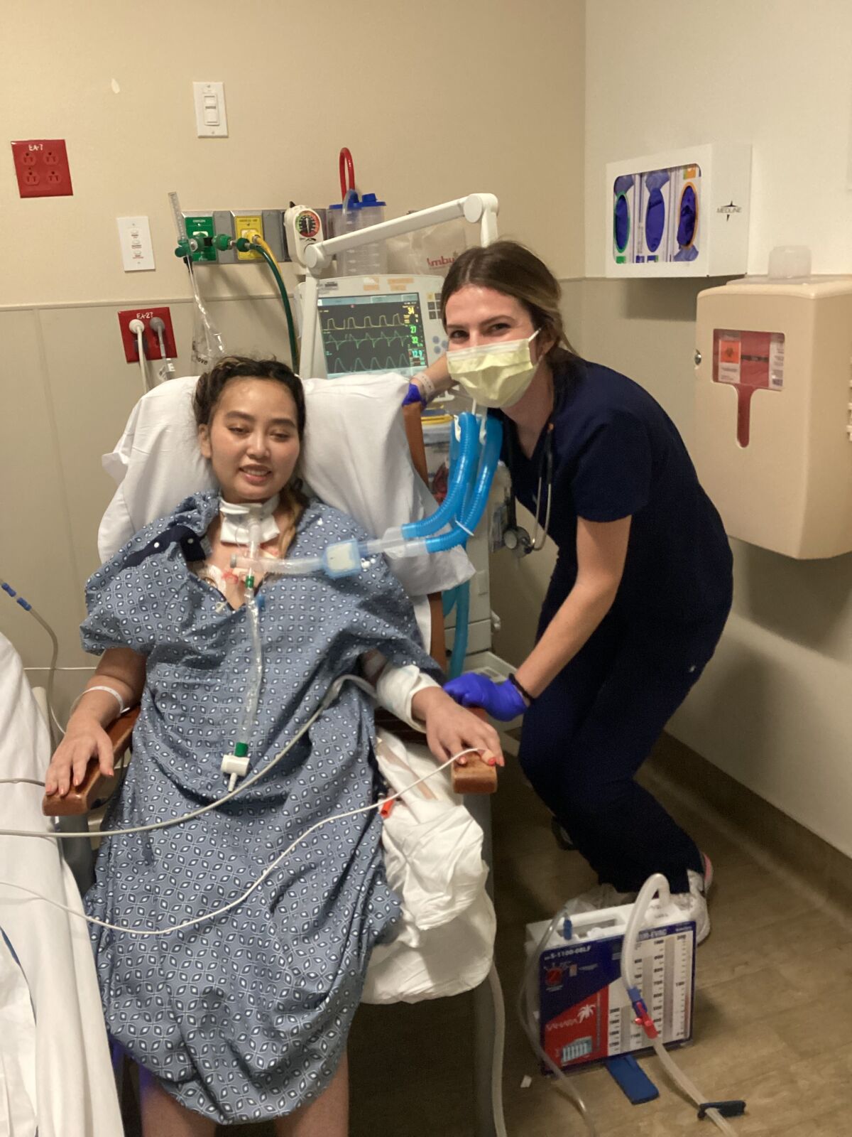 Wynter Ho, left, pictured with nurse Karly Kodzis during her time in Fountain Valley Regional Hospital.
