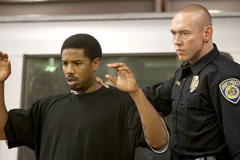 Michael B. Jordan and Kevin Durand in a scene from "Fruitvale Station."