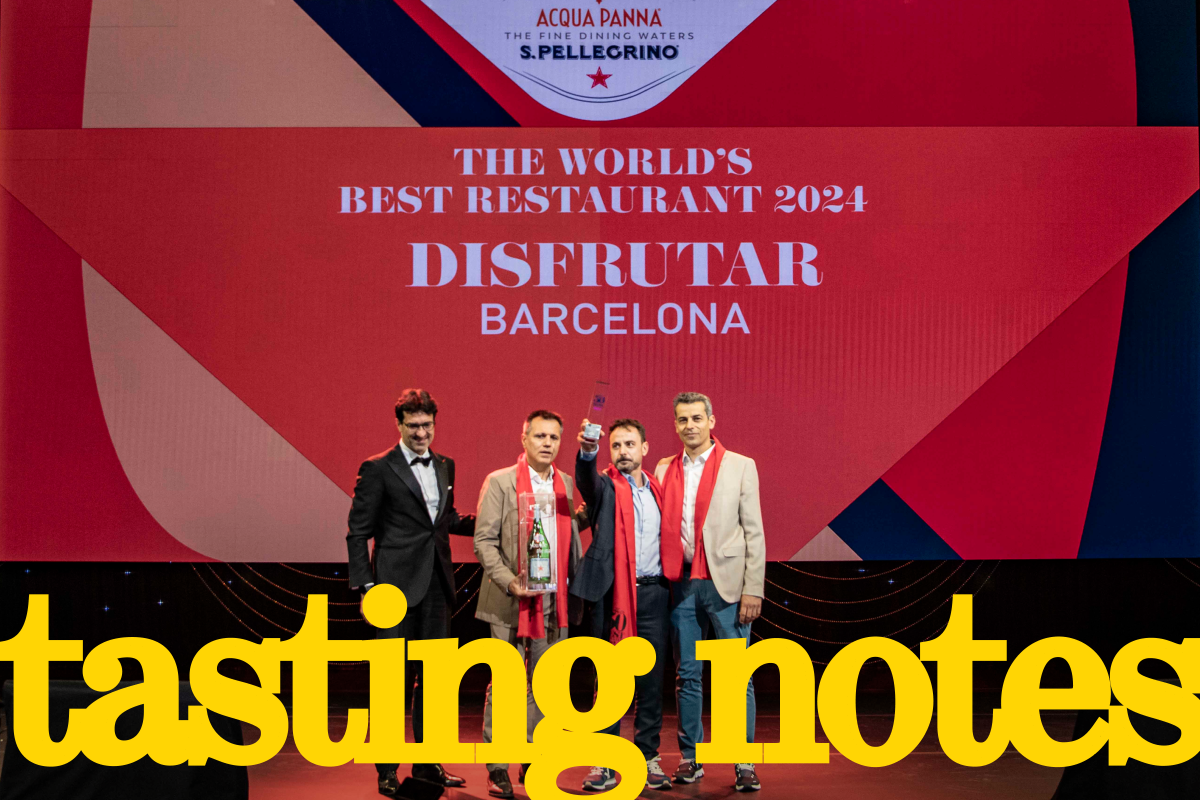 Four chefs stand onstage at the World's Best Restaurants 2024 awards ceremony