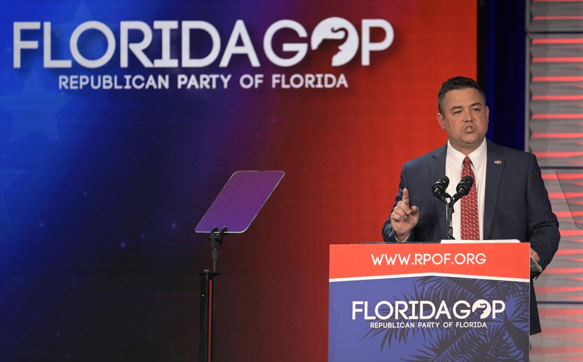 Christian Ziegler speaks at a Florida GOP event.