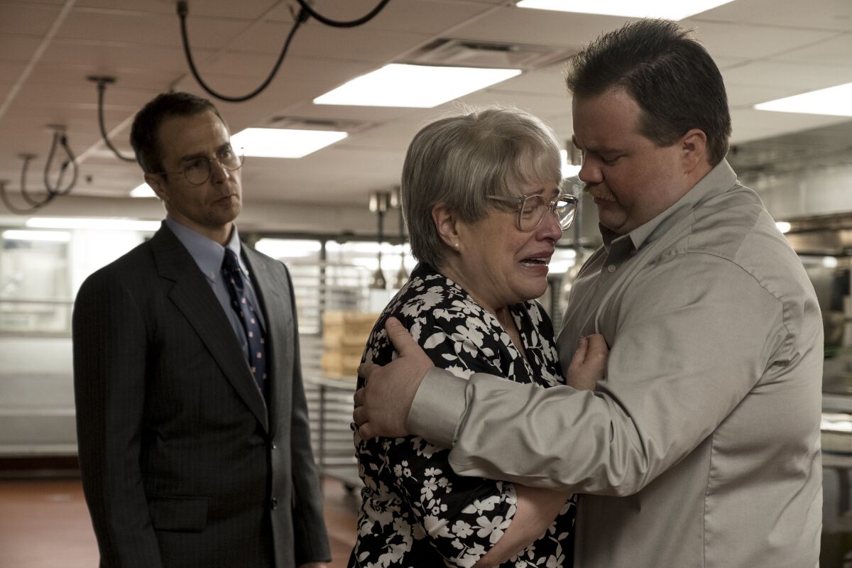 Sam Rockwell, left, Kathy Bates and Paul Walter Hauser in Clint Eastwood's "Richard Jewell" (2019).
