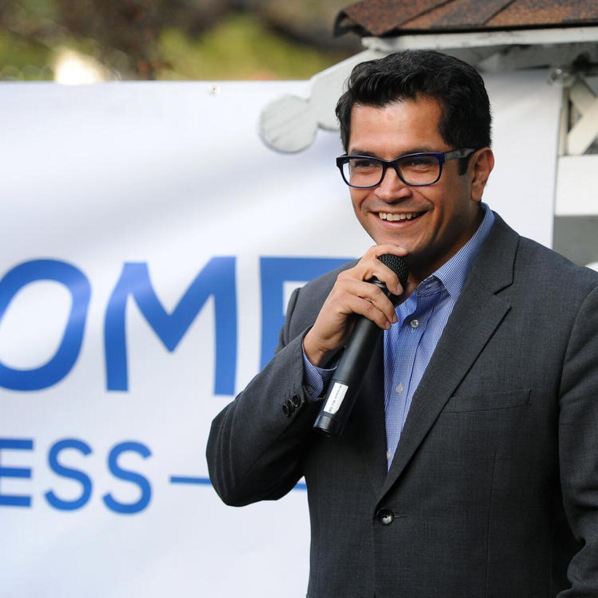Assemblyman Jimmy Gomez thanks supporters in Eagle Rock at a kickoff event for his congressional campaign. He is headed to Congress Tuesday.