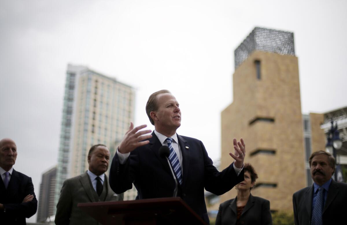 San Diego Mayor Kevin Faulconer speaks during a January news conference about the city's efforts to build a new stadium for the San Diego Chargers.