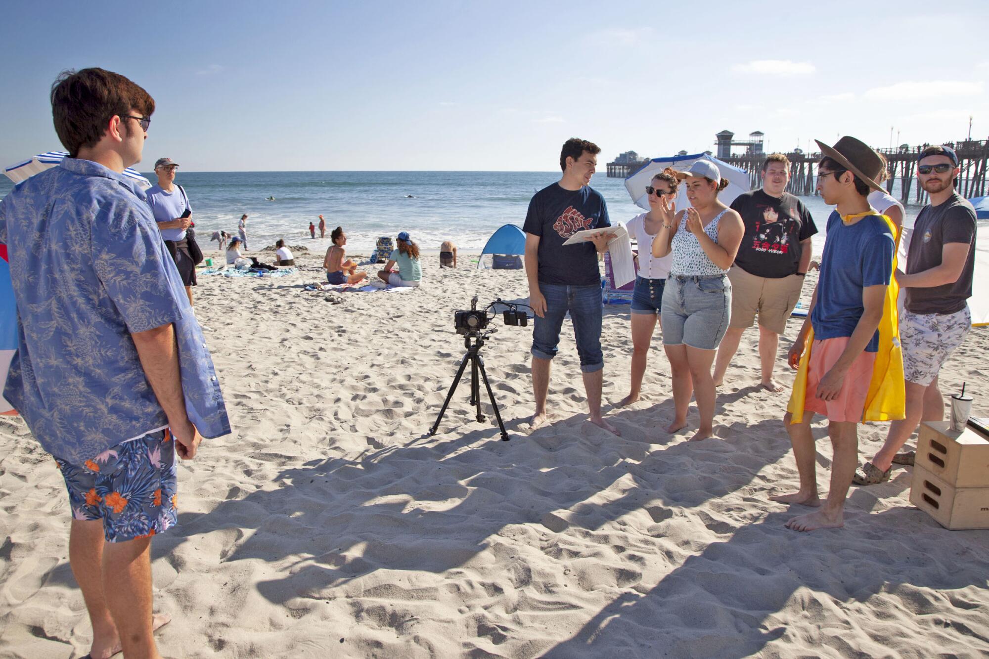 Film students from John Paul the Great Catholic University shoot a brief comedy video in Oceanside.
