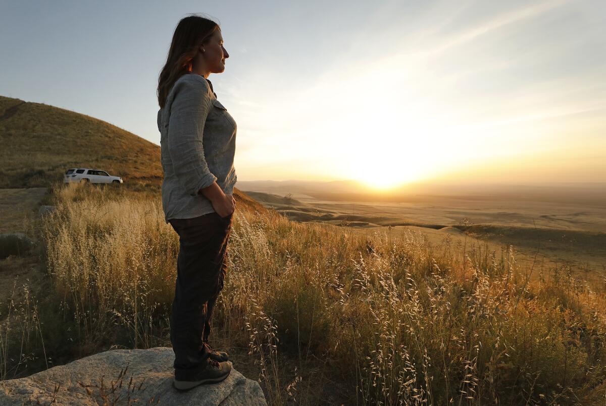 Erica Brand, director of the Nature Conservancy's California energy program, at Tule Elk Overlook in the Wind Wolves Preserve.