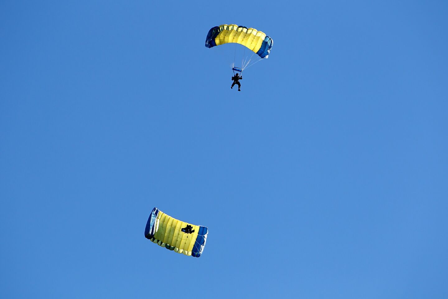 Skydivers float in to the annual Mitchell Thorpe Foundation 5K Run/Walk at Poinsettia Community Park in Carlsbad