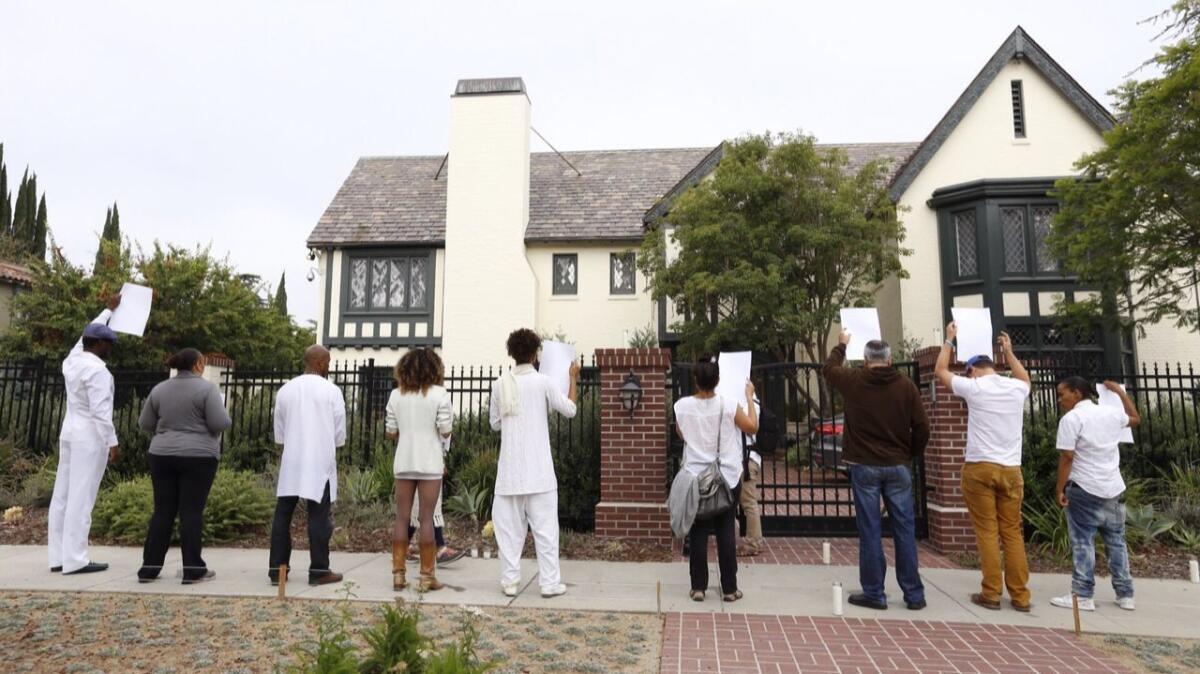 Protesters gathered outside Mayor Eric Garcetti's home on June 7, 2015, calling for him to take action over the fatal shooting of Ezell Ford.