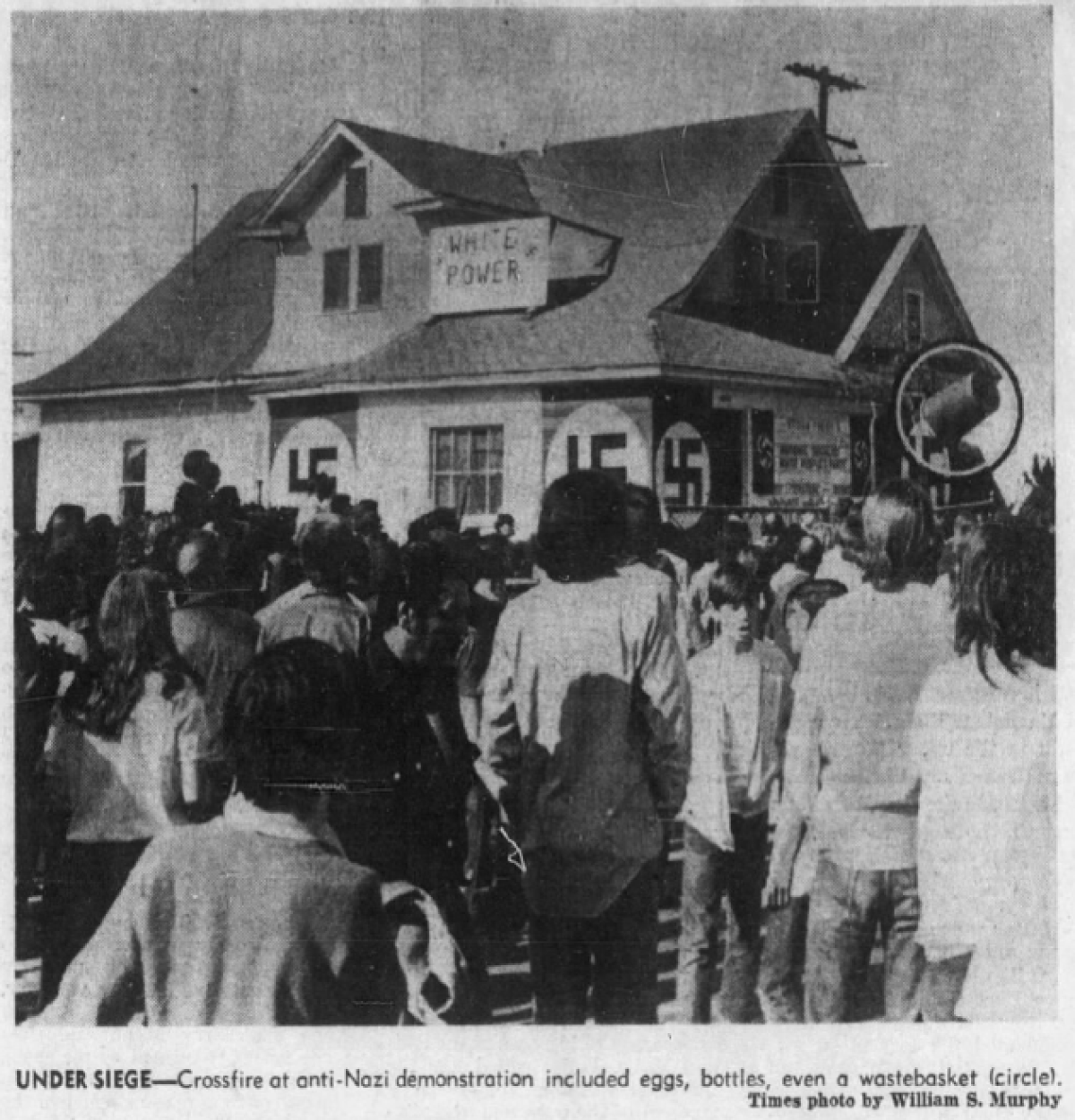 A 1972 protest outside the El Monte office of the American Nazi Party.