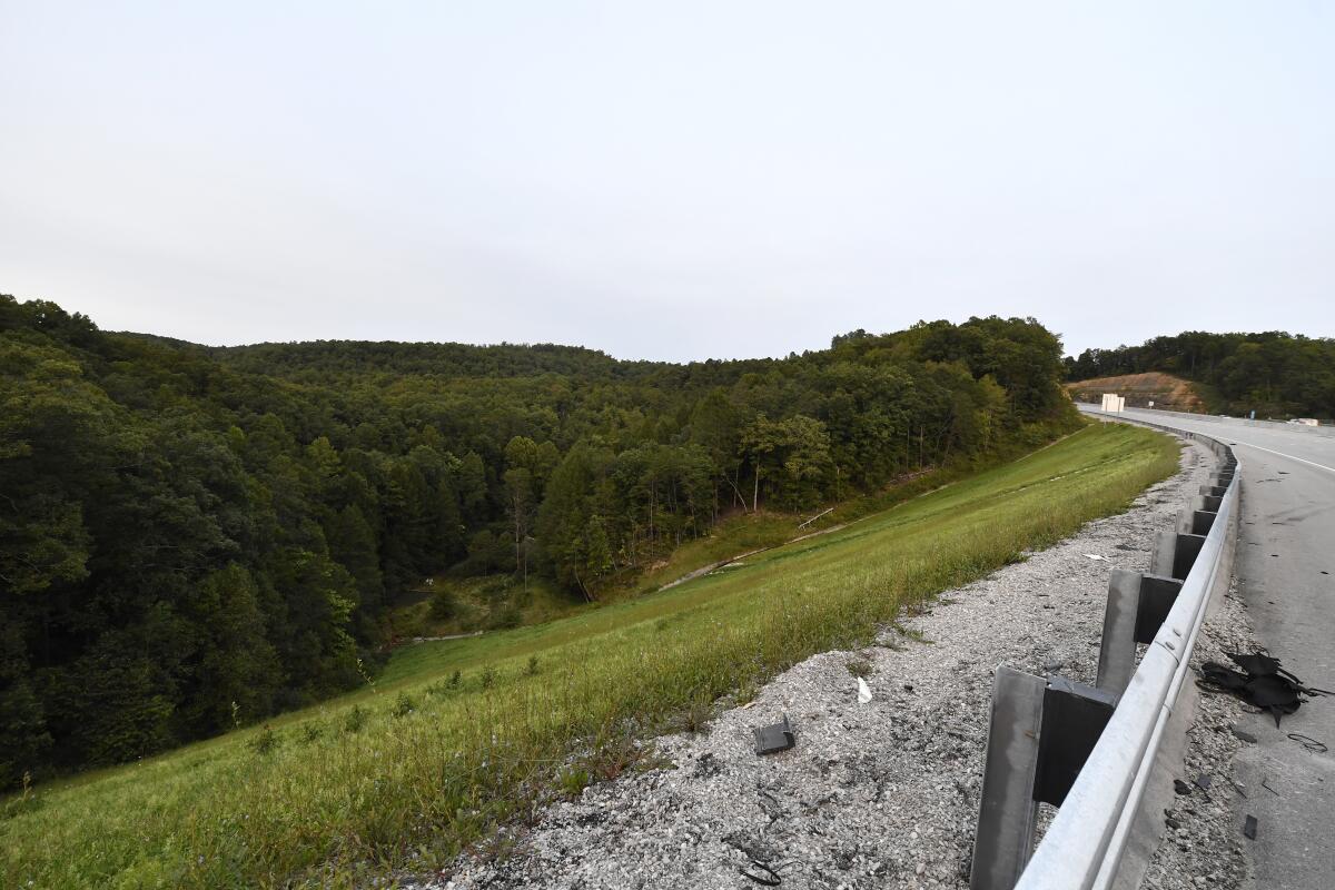 A wooded area is seen along Interstate 75 near Livingston, Ky.