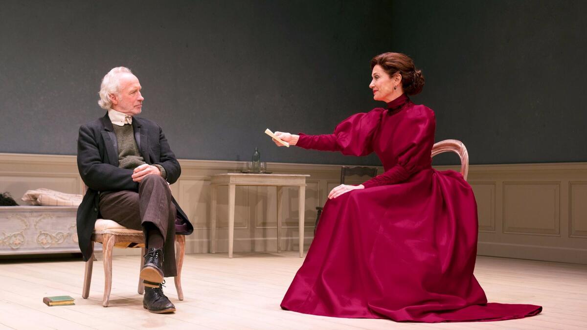 South Coast Repertory presents the world premiere of "A Doll's House, Part 2." Actors Shannon Cochran (Nora) and Bill Geisslinger (Torvald) perform on the Julianne Argyros Stage through April 30.