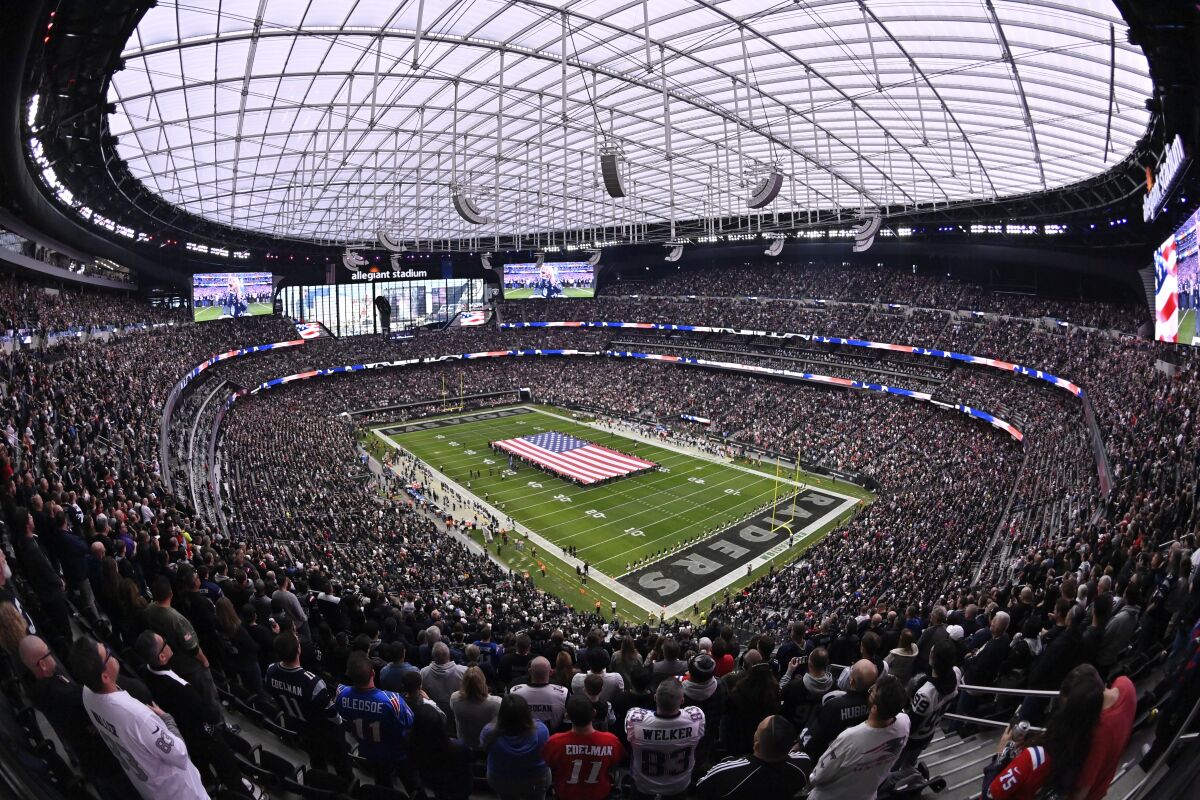Allegiant Stadium in Las Vegas before a game between the Raiders and Patriots in December.