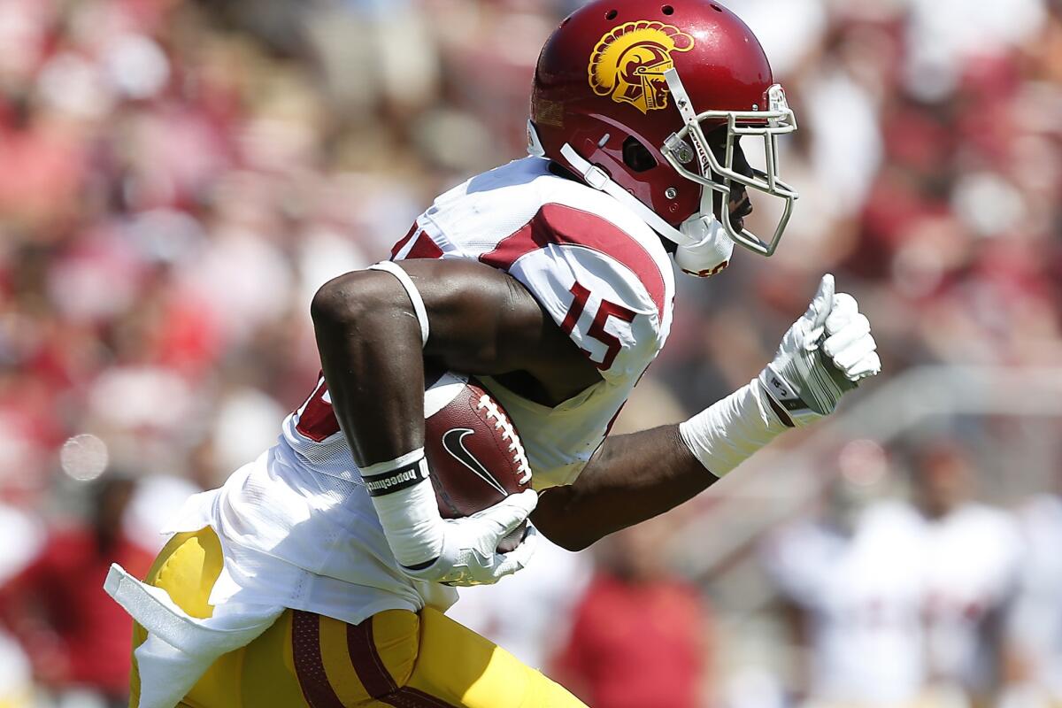 USC receiver Nelson Agholor returns a kick against Stanford on Sept. 6. The Trojans beat the Cardinal, 13-10.