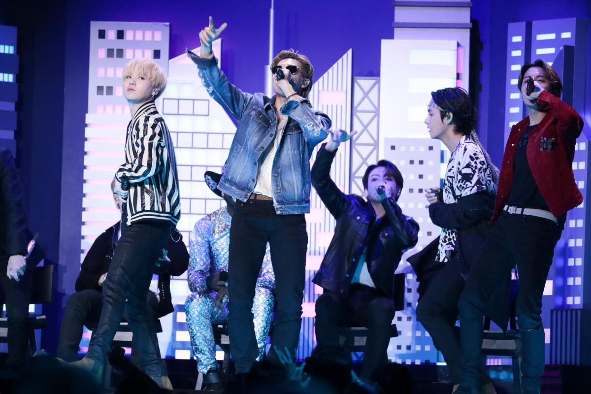 BTS performs at the 62nd Grammy Awards in January.