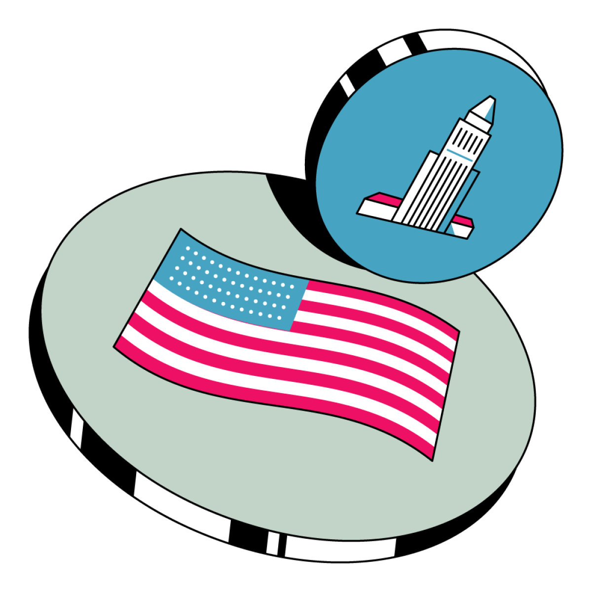 Illustration of American flag and city hall. Jordon Cheung / For The Times