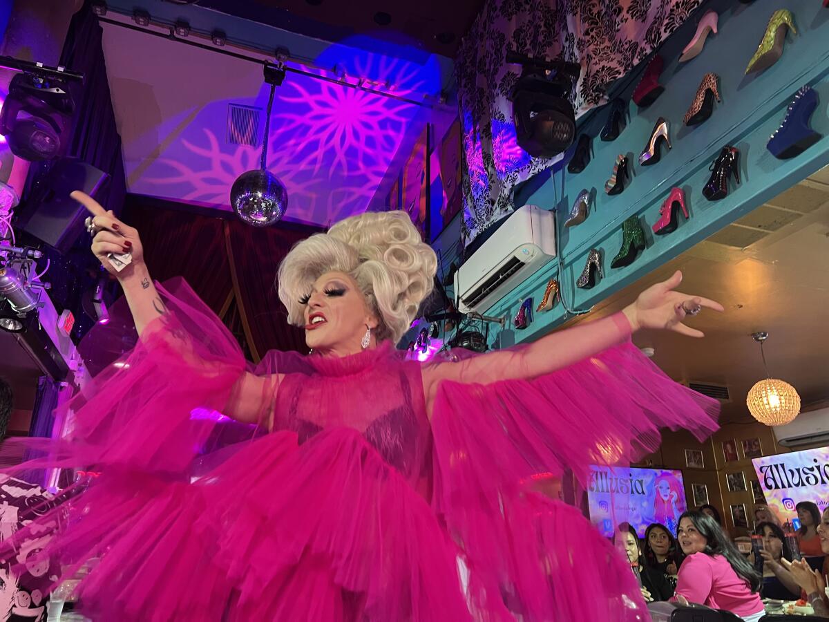 A drag queen at Hamburger Mary's performs