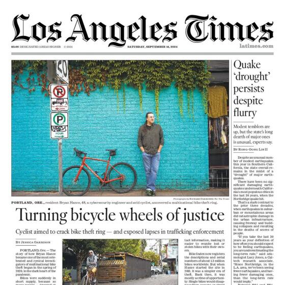 Front Page of Today's L.A. Times