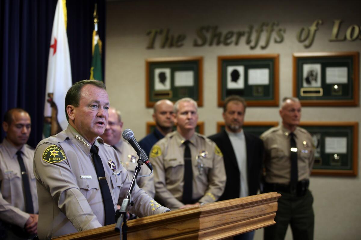 Los Angeles County Sheriff Jim McDonnell holds a press conference in May of 2015.