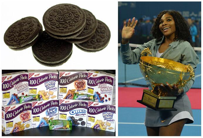 Serena Williams' endorsement deals had the worst scores, as measured by their Nutrient Profile Index. Her food and beverage endorsements include Oreos, Nabisco's 100 Calorie Pack Snacks, "Got Milk?" and Gatorade.