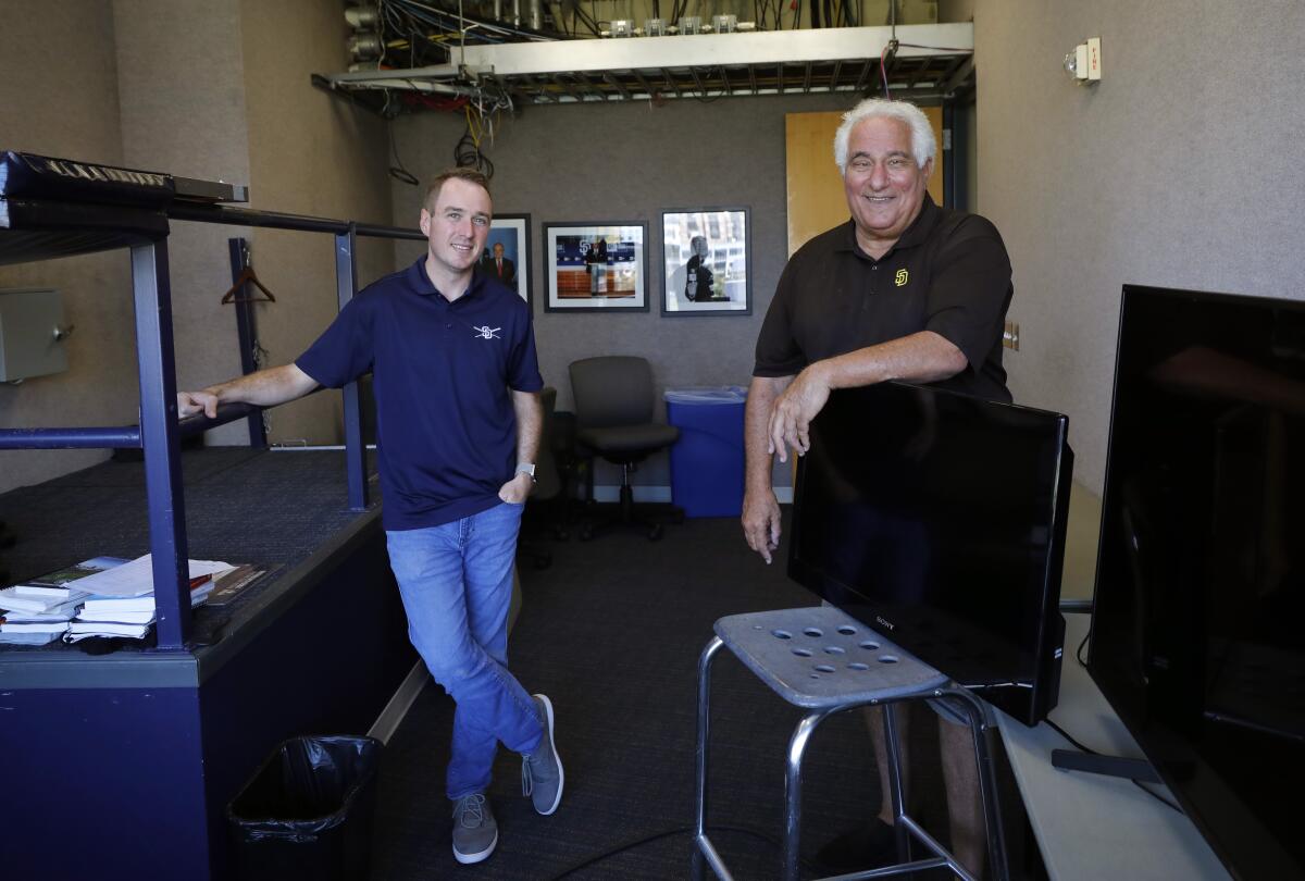 Ted Leitner (right) will be replaced as the No. 1 Padres radio voice by Jesse Agler (left). 