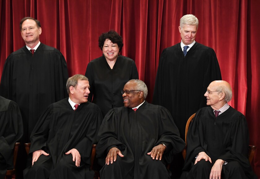Justice Stephen G. Breyer, bottom right, in 2017 with fellow justices