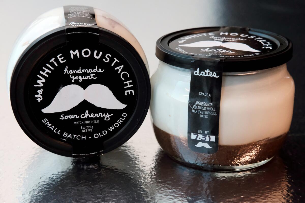 Jars of White Mustache yogurt, made locally only at Eataly in Culver City.