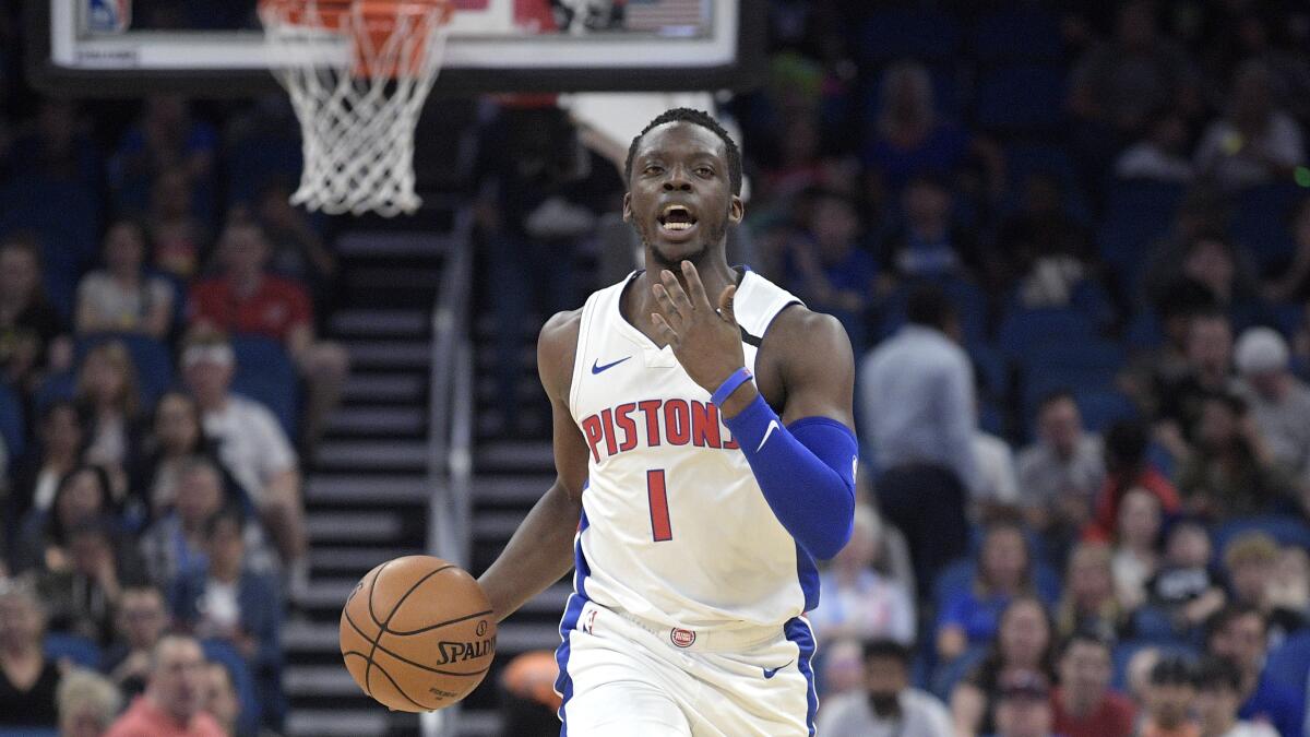 Detroit Pistons guard Reggie Jackson sets up a play during the first half against the Orlando Magic on Feb. 12 in Orlando, Fla. 