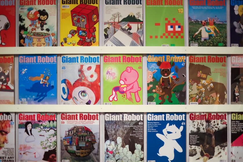 Los Angeles, CA - March 11: Magazine covers of Giant Robot are displayed at Japanese American National Museum on Monday, March 11, 2024 in Los Angeles, CA. (Michael Blackshire / Los Angeles Times)