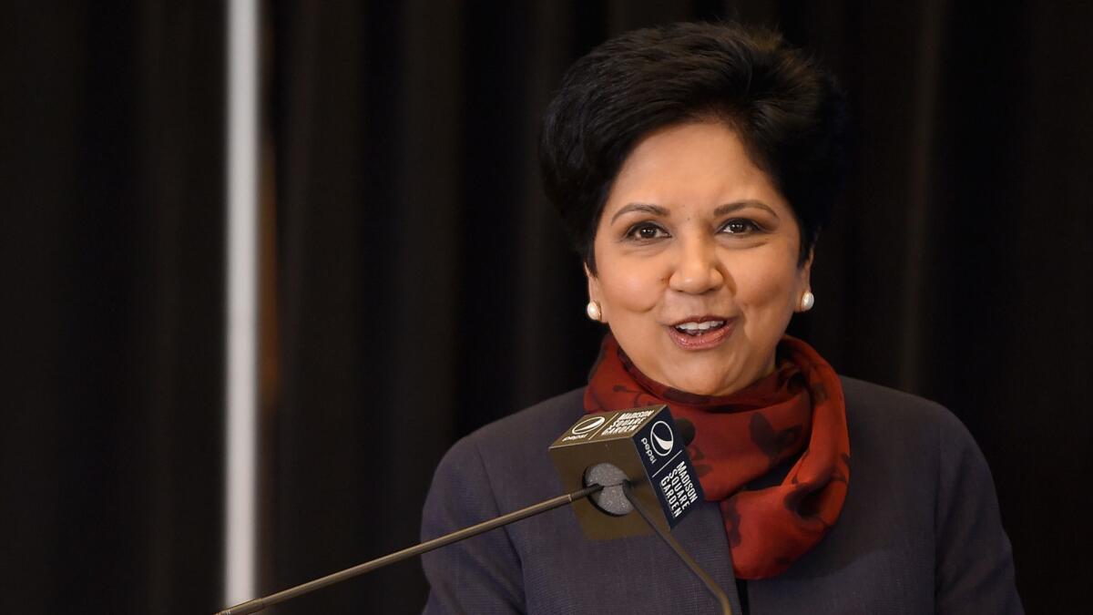 Indra Nooyi speaks at Madison Square Garden in New York on July 24.