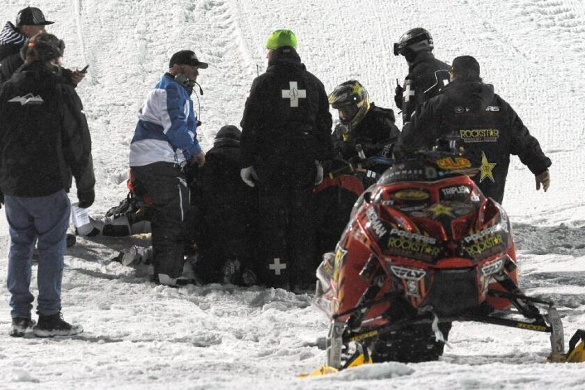 Emergency personnel tend to Caleb Moore after this accident at the January Winter X Games.