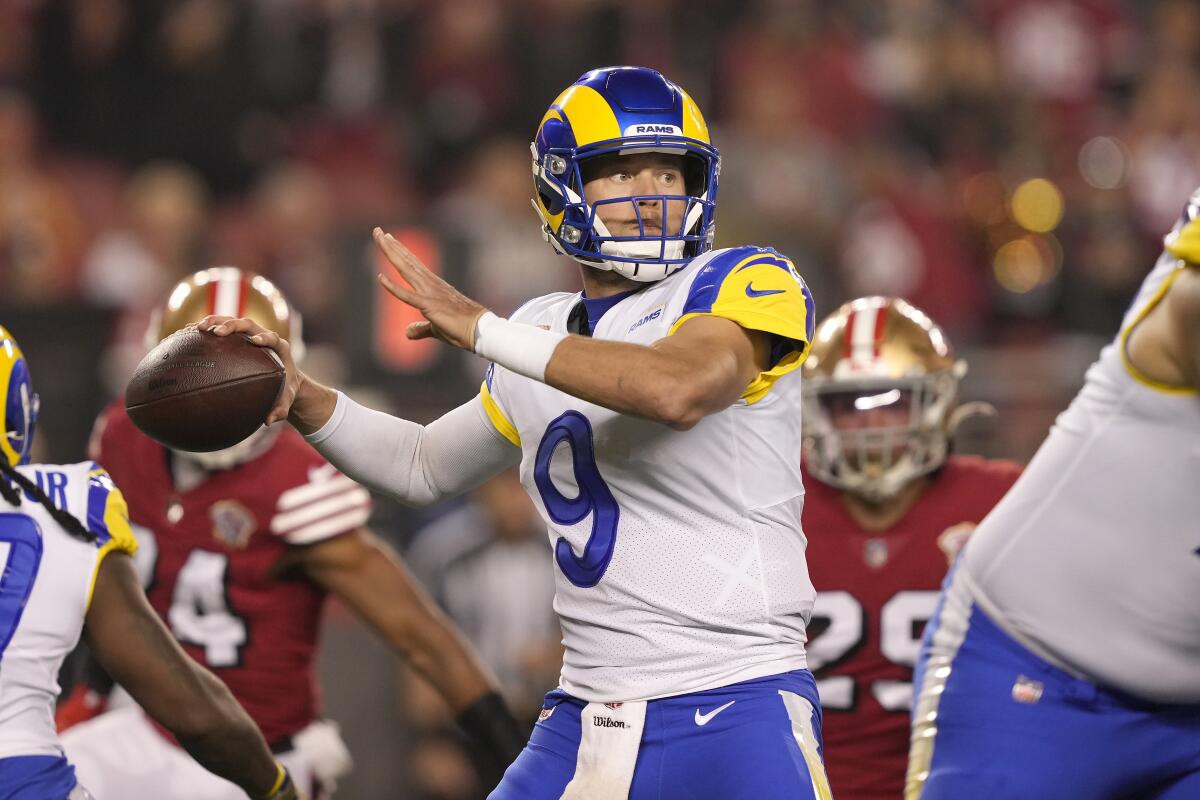 Rams quarterback Matthew Stafford passes during a loss to the San Francisco 49ers on Nov. 15.