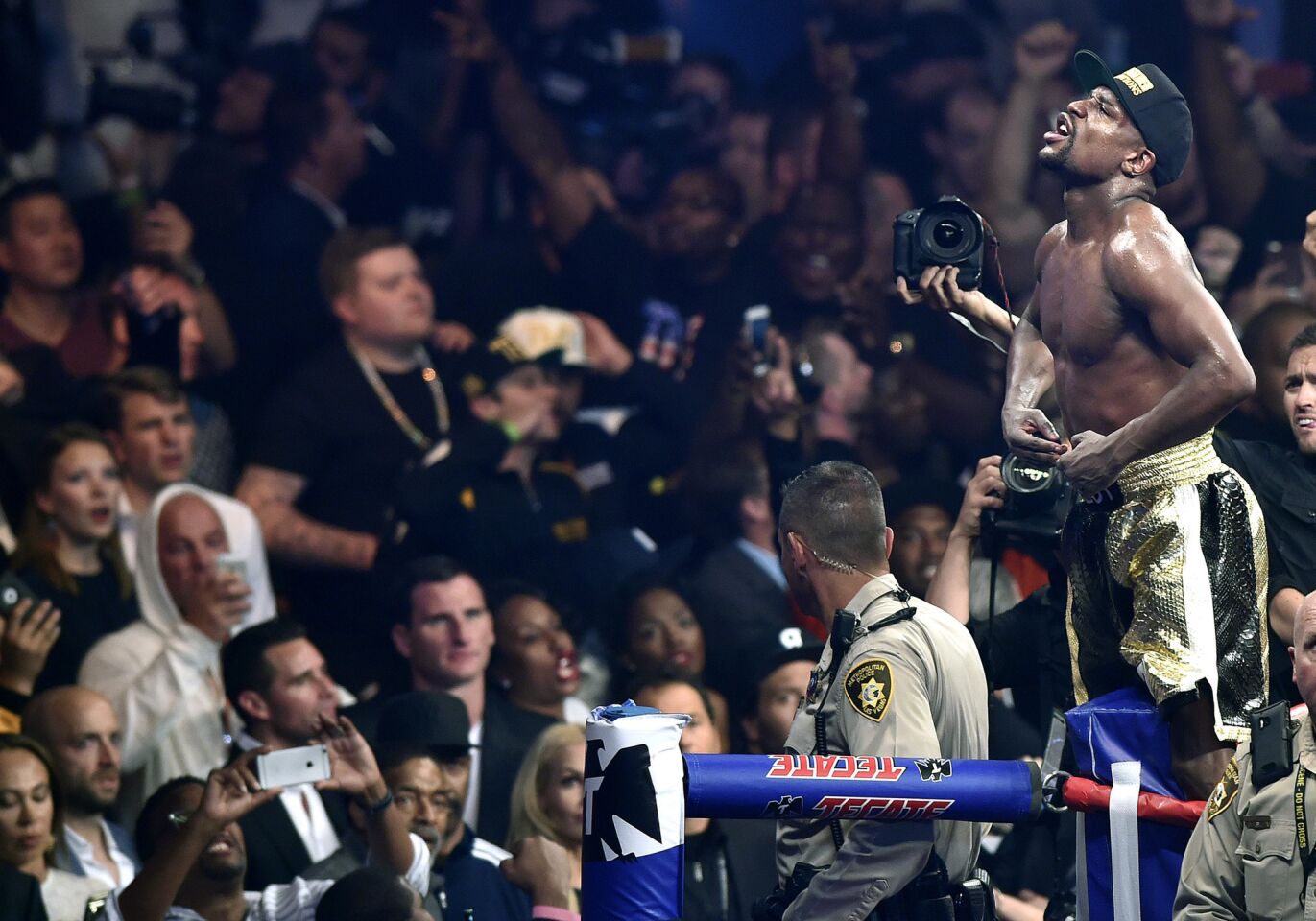 Floyd Mayweather Jr. enjoys himself after his win over Manny Pacquiao on Saturday night.