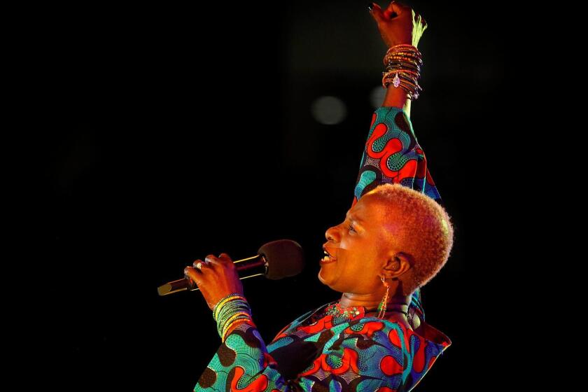 LOS ANGELES, ET- Angelique Kidjo performed at at Grand Performances stage in downtown LA June 20, 2014. (Barbara Davidson / Los Angeles Times)