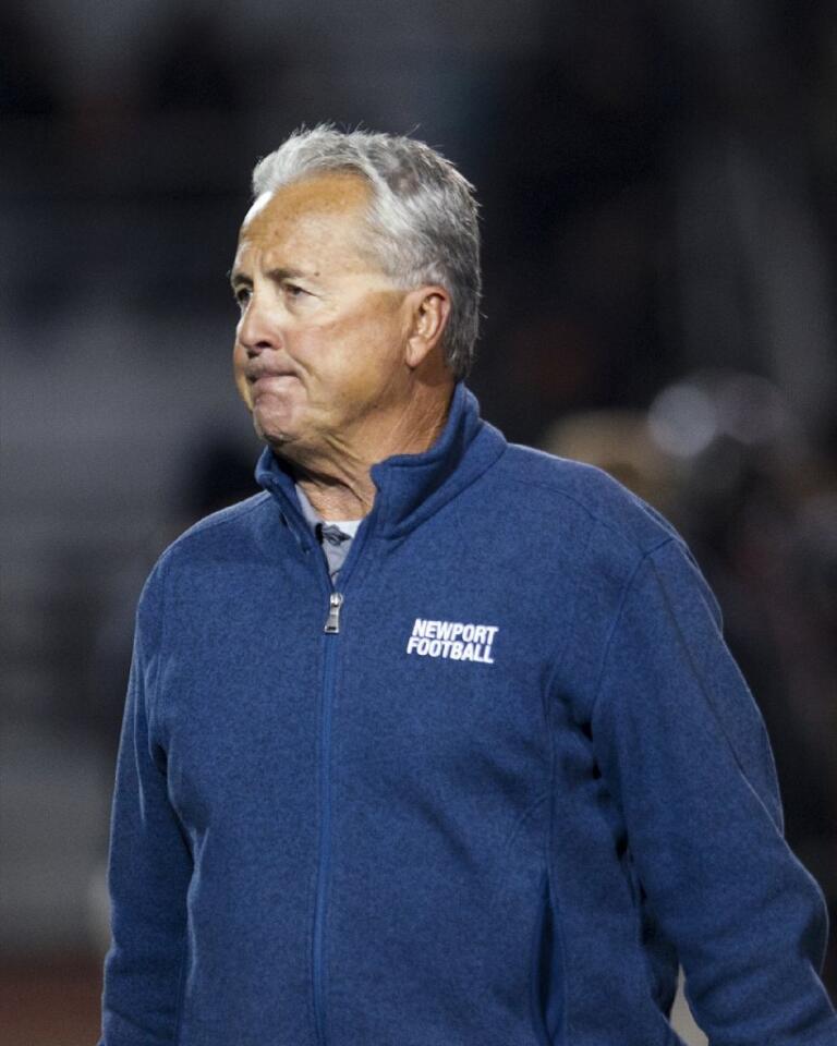 Newport Harbor's head coach Jeff Brinkley shows his frustration after a loss to Huntington Beach on Friday.