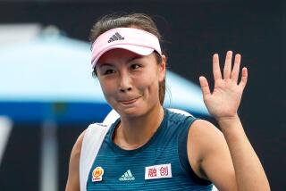 Chinese tennis player Peng Shuai waves after a match at the 2019 Australian Open.