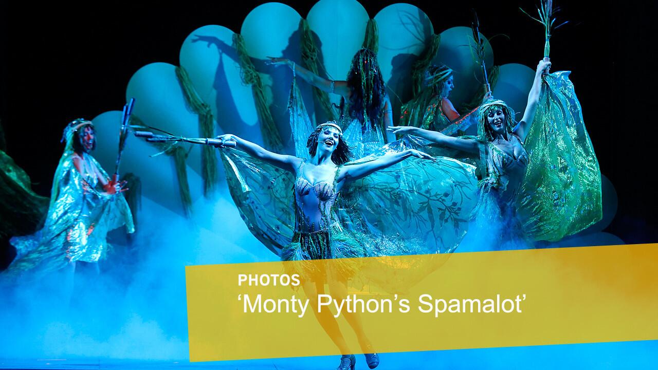Performers in "Monty Python's Spamalot" take to the stage at the Hollywood Bowl on July 31.