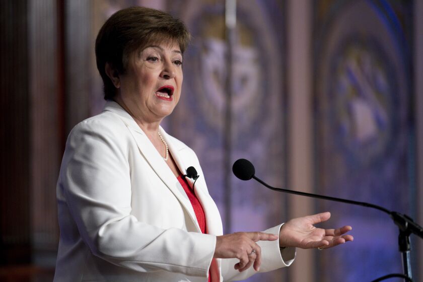 International Monetary Fund Managing Director Kristalina Georgieva speaks on the global economic outlook and key issues to be addressed at the IMF and World Bank annual meetings at Georgetown University in Washington, Thursday, Oct. 6, 2022. (AP Photo/J. Scott Applewhite)