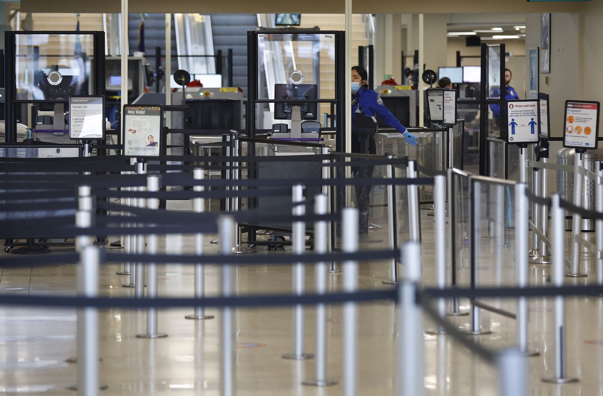The TSA security line was virtually empty at terminal 1 at the San Diego International Airport 