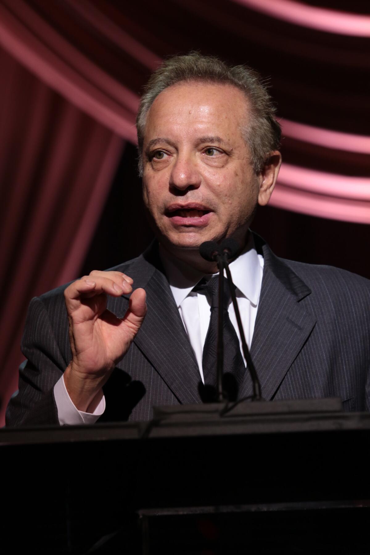 Dr. Carmen A. Puliafito, then the dean of the Keck School of Medicine at USC, speaks at the USC Norris Comprehensive Cancer Center Gala at the Beverly Wilshire Hotel in 2015.