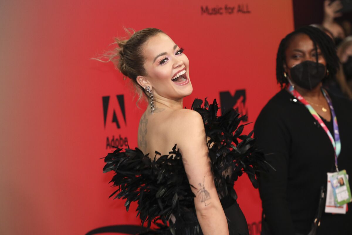 Rita Ora poses for photographers upon arrival at the European MTV Awards in Budapest, Hungary, Sunday, Nov. 14, 2021. (Photo by Vianney Le Caer/Invision/AP)