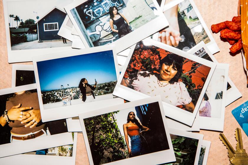 Studio shot of polaroids of LA cool girls Amanda Tovar, Raquel Santizo, Kathrine Braxton, Vanessa Acosta.