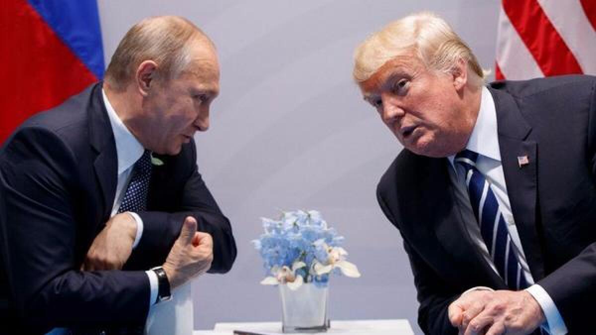 President Trump with Russian President Vladimir Putin at the G-20 summit in Hamburg, Germany, on July 7.