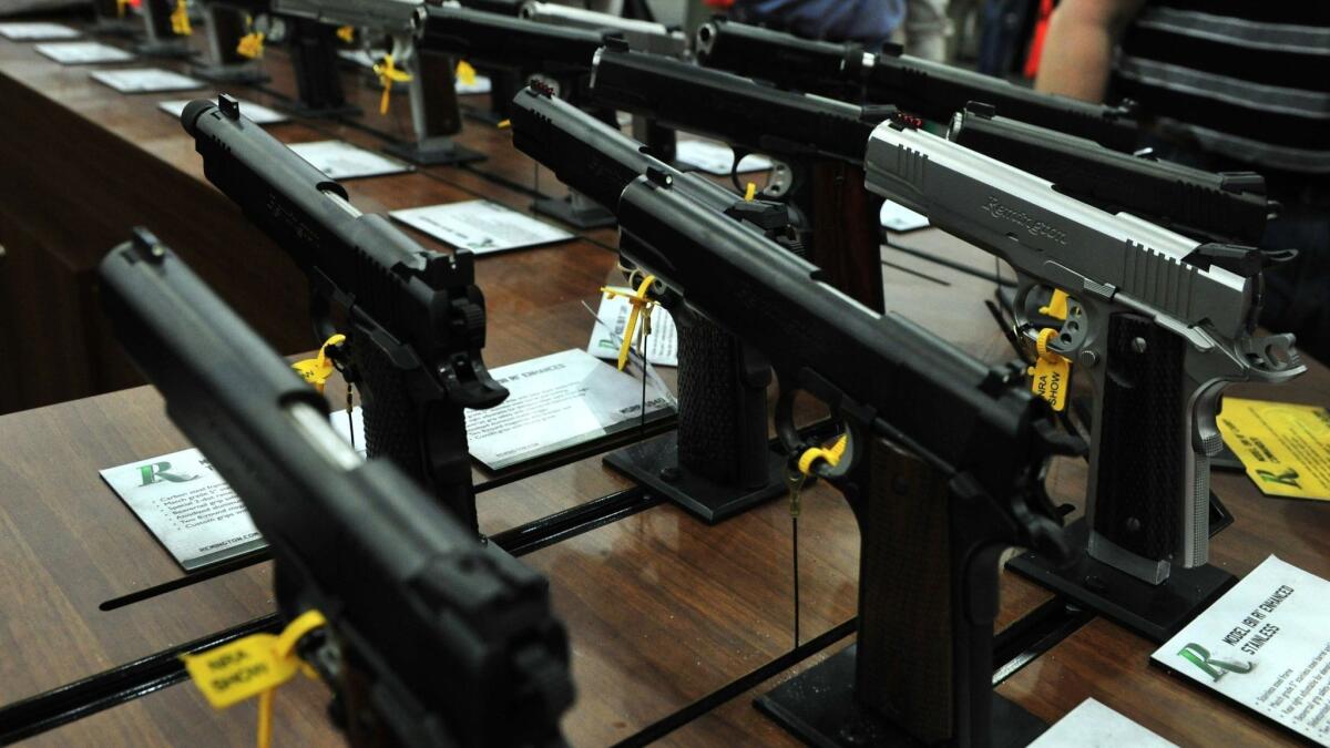 Semi-automatic pistols seen during the 2013 annual National Rifle Association convention in Houston