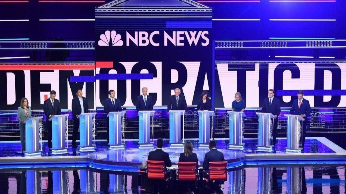 Democratic presidential hopefuls participate in the second round of the first primary debate of the 2020 campaign season at the Adrienne Arsht Center for the Performing Arts in Miami.