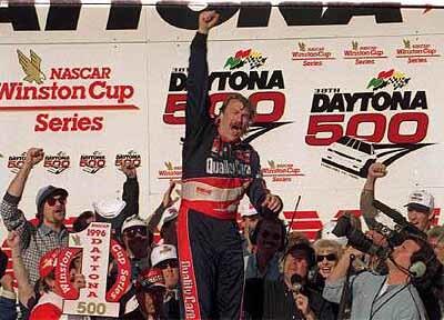 Dale Jarrett celebrates in Victory Lane after winning the Daytona 500.