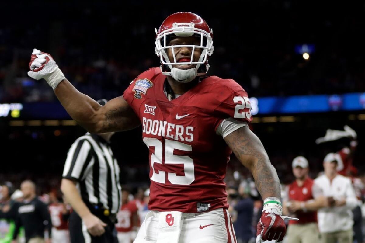 Oklahoma running back Joe Mixon (25) reacts after scoring a touchdown against the Auburn Tigers during the Allstate Sugar Bowl on Jan. 2.